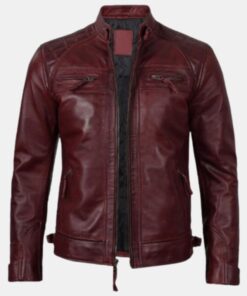Maroon Quilted Biker Leather Jacket