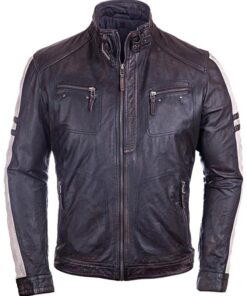Men's Vintage Style Cafe Racer Leather Biker Jacket