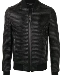Textured Bomber Leather Jacket Men's