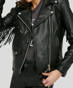 Womens Black Leather Fringe Jacket