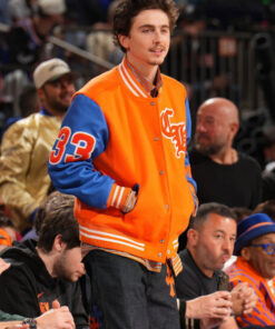 Timothee Chalamet Knicks Orange Jacket