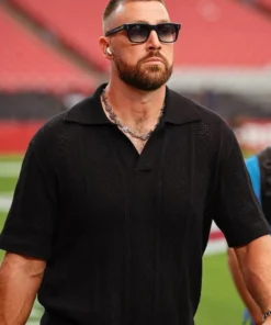 Travis Kelce Knit Polo Black Shirt