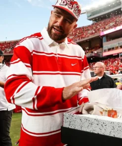 Travis Kelce Red Striped Rugby Shirt