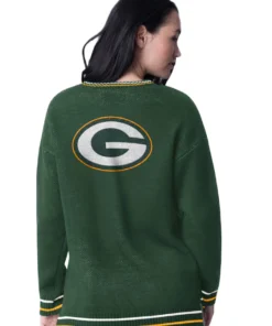 Women Green Bay Packers Green Oversized On the Ball Intarsia Knit Sweater
