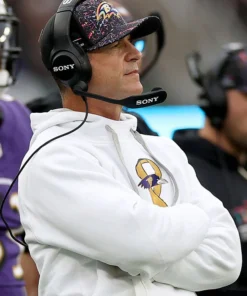 John Harbaugh Baltimore Ravens White Hoodie