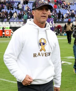 John Harbaugh Ravens White Pullover Hoodie