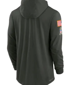 New England Patriots Green 2025 Salute To Service Sideline Hooded Pullover