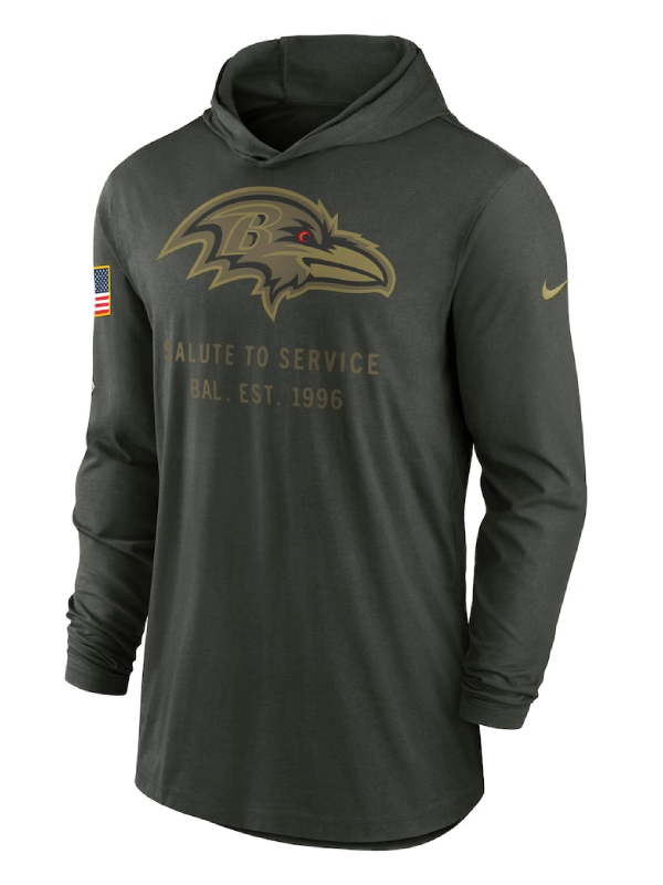 Baltimore Ravens Green 2025 Salute To Service Sideline Hooded Pullover