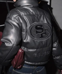 49ers Off Season Black Faux Leather Puffer Jacket