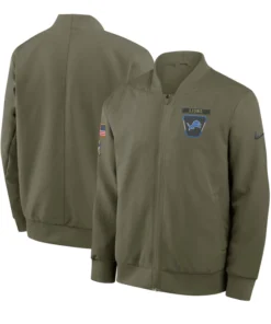 Detroit Lions Olive 2025 Salute To Service Sideline Full-Zip Bomber Jacket