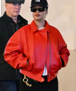 Los Angeles Rihanna Oversized Red Leather Jacket