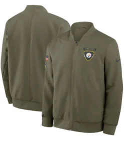Pittsburgh Steelers Olive 2025 Salute To Service Sideline Full-Zip Bomber Jacket