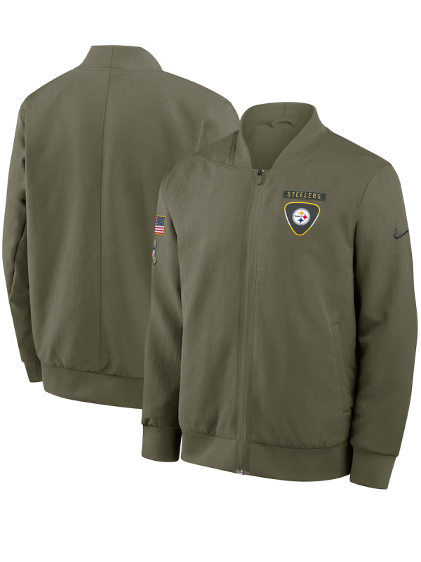Pittsburgh Steelers Olive 2025 Salute To Service Sideline Full-Zip Bomber Jacket