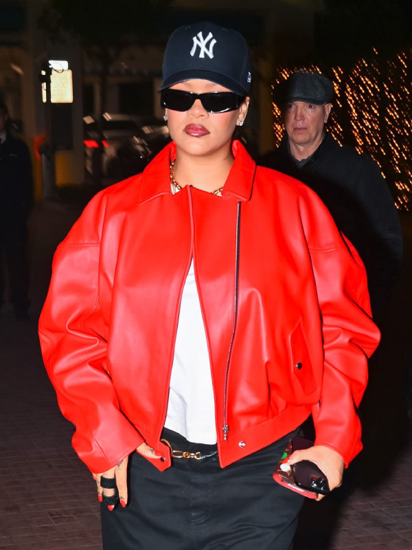 Rihanna Oversized Red Leather Jacket