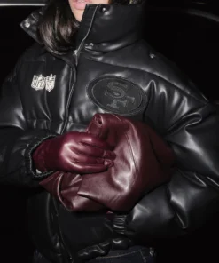 San Francisco 49ers Off Season Black Faux Leather Puffer Jacket