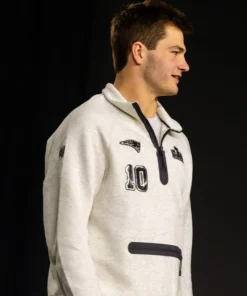 New England Patriots Drake Maye Super Bowl LX Gray Opening Night Half-Zip Sweatshirt