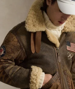 Team USA Winter 2026 Olympics Shearling Brown Jacket