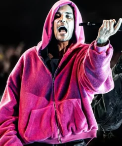 Coachella Justin Bieber Zip-Up Red Hoodie