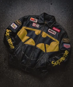 Supreme x Batman Leather Racing Black Jacket