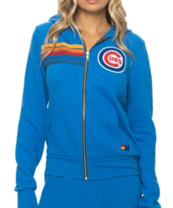 Chicago Cubs Aviator Nation x MLB Blue Tri-Blend Full-Zip Hoodie