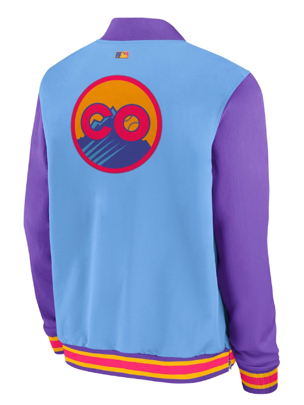 Colorado Rockies Light Blue_Purple 2026 City Connect Full-Zip Bomber Jacket