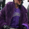 Colorado Rockies Purple Faux Fur Coat