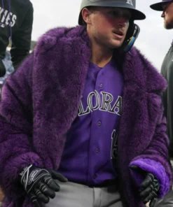Colorado Rockies Purple Faux Fur Coat
