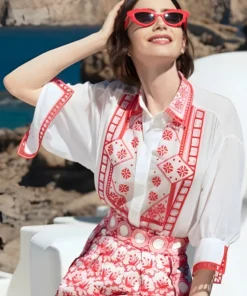 Emily In Paris S06 Lily Collins Embroidered Shirt