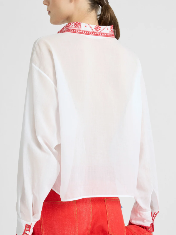 Lily Collins Emily In Paris Season 6 White Embroidered Shirt