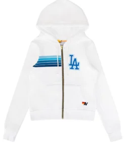Los Angeles Dodgers Aviator Nation MLB White Five-Stripe Tri-Blend Full-Zip Hoodie