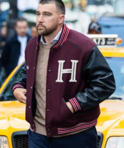 Travis Kelce Maroon And Black Varsity Jacket