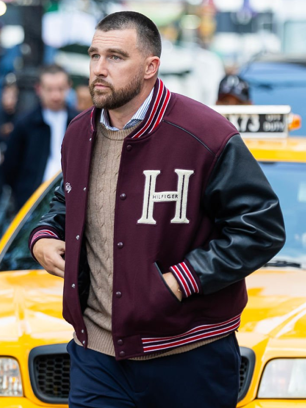 Travis Kelce Maroon And Black Varsity Jacket