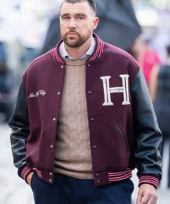 Travis Kelce Tommy Hilfiger Black And Maroon Varsity Jacket
