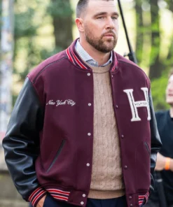 Travis Kelce Tommy Hilfiger Maroon And Black Varsity Jacket