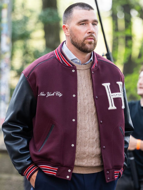 Travis Kelce Tommy Hilfiger Maroon And Black Varsity Jacket