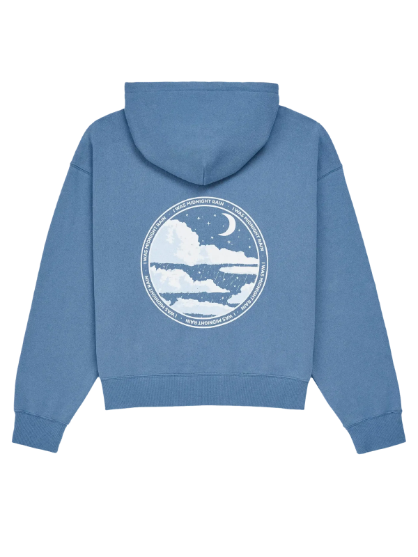 I Was Midnight Rain Zip Blue Hoodie