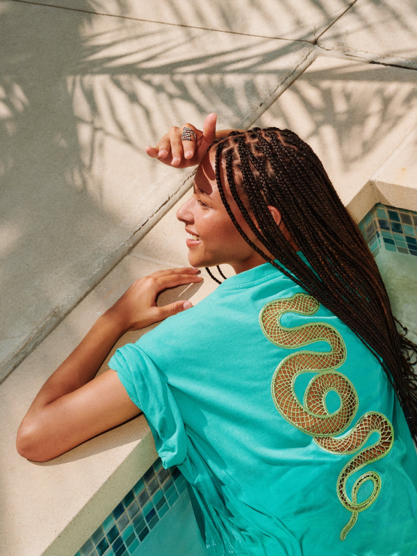 Island Breeze & Lights Down Low Crochet Snake Blue Tee