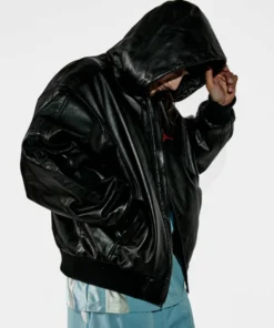Jordan Supreme Black Hooded Leather Jacket