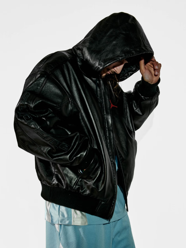 Jordan Supreme Black Hooded Leather Jacket