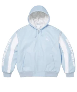 Jordan Supreme Light Blue Hooded Leather Jacket