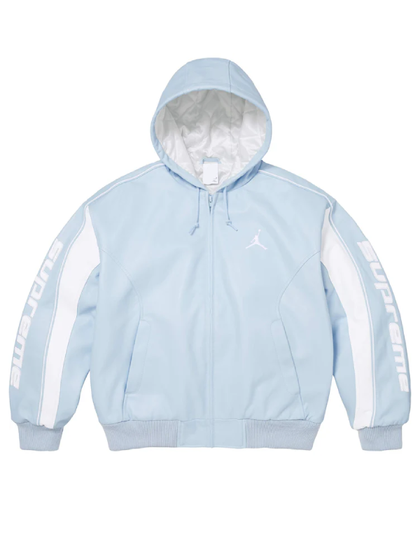 Jordan Supreme Light Blue Hooded Leather Jacket