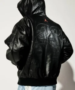 Jordan x Supreme Black Hooded Leather Jacket