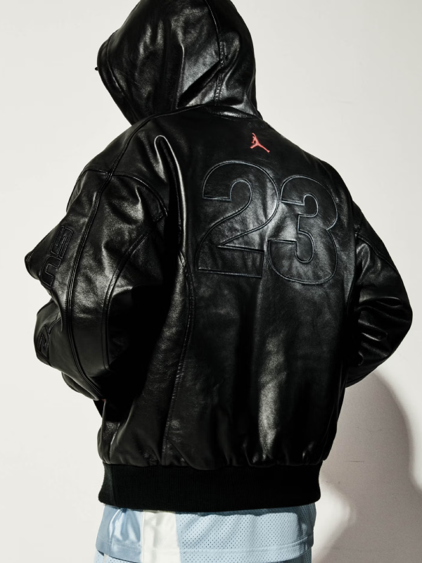 Jordan x Supreme Black Hooded Leather Jacket