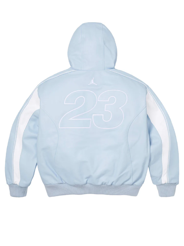 Jordan x Supreme Light Blue Hooded Leather Jacket