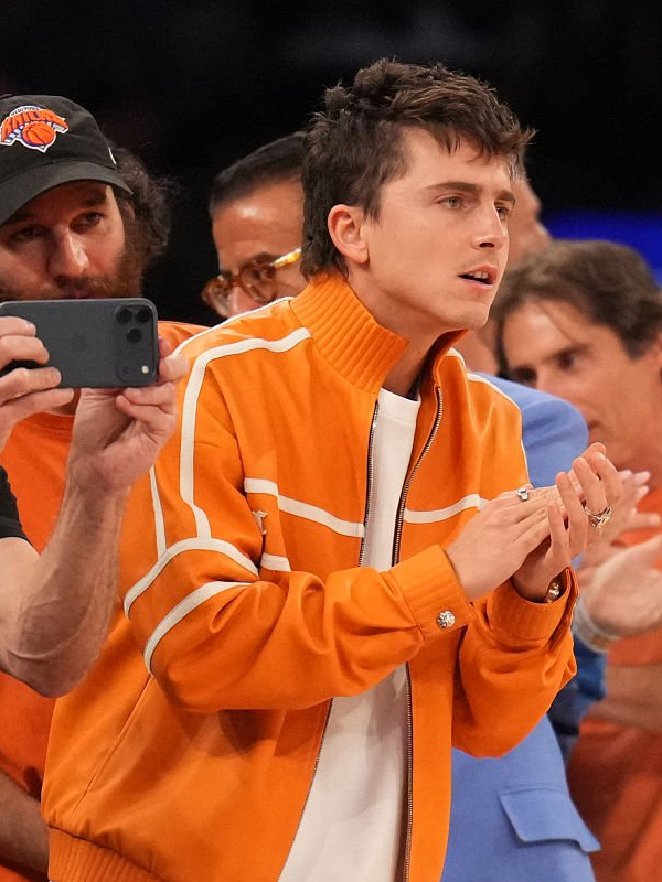 NBA Finals Game 3 Timothée Chalamet Orange Jacket