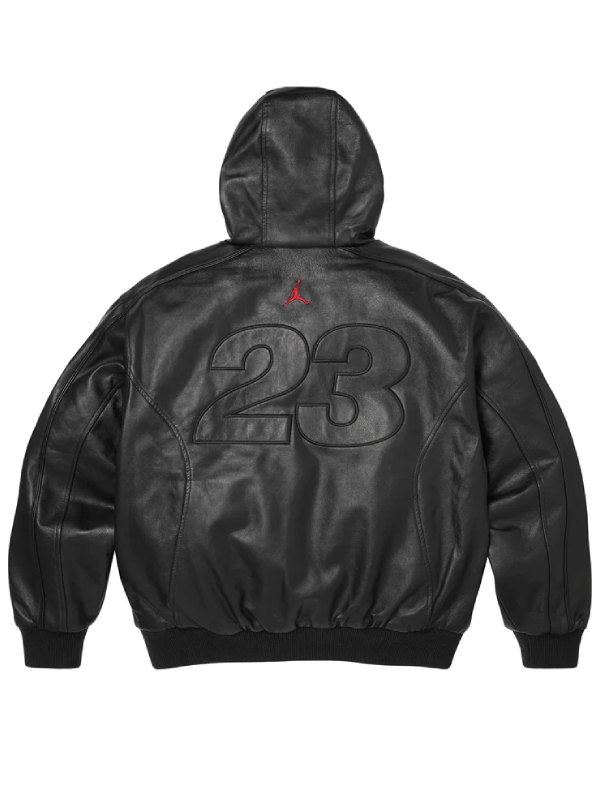 Supreme Jordan Black Hooded Leather Jacket