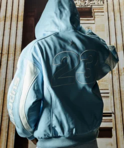 Supreme Jordan Light Blue Hooded Leather Jacket