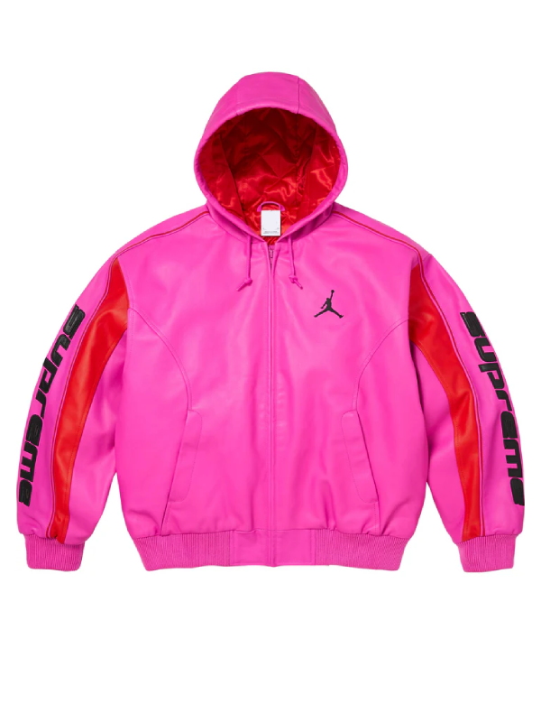 Supreme Jordan Pink Hooded Leather Jacket
