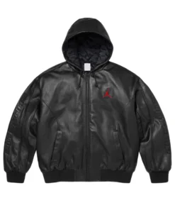 Supreme x Jordan Black Hooded Leather Jacket