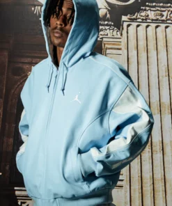 Supreme x Jordan Light Blue Hooded Leather Jacket
